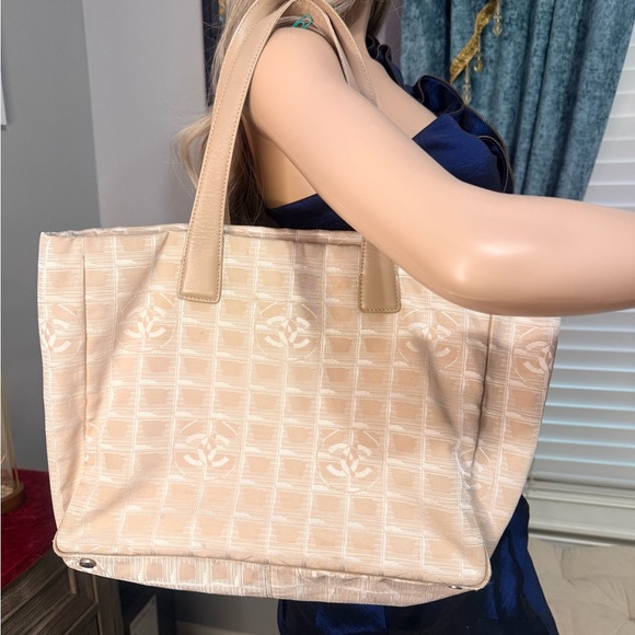 CHANEL Handbags - CHANEL Beige Jacquard Tote Bag with Logo Motif